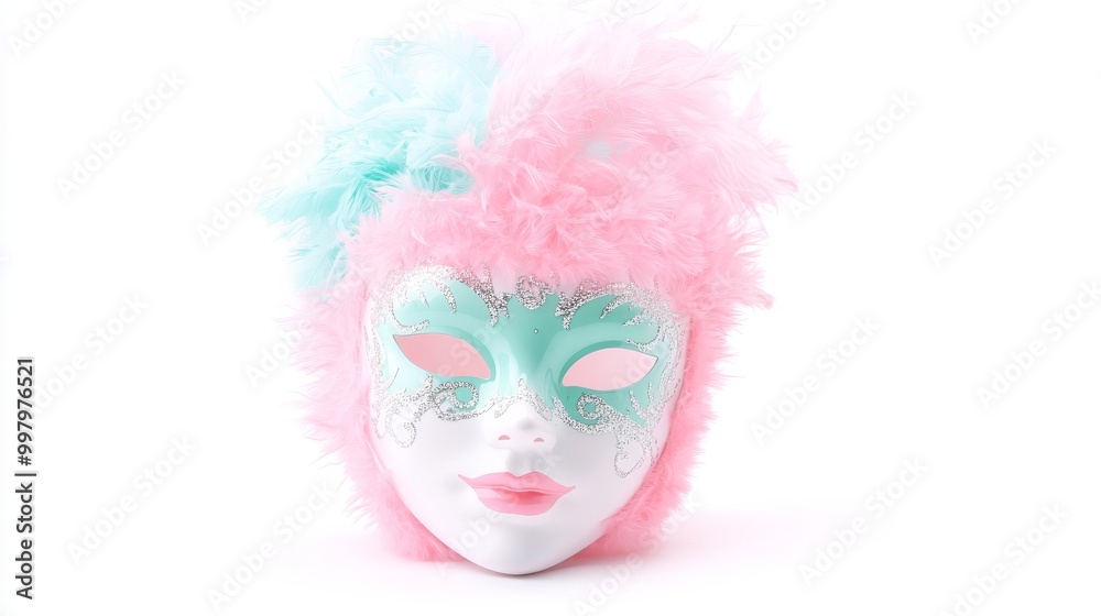 pastel pink and green carnival mask, isolated on pastel pink and green carnival mask, isolated on
