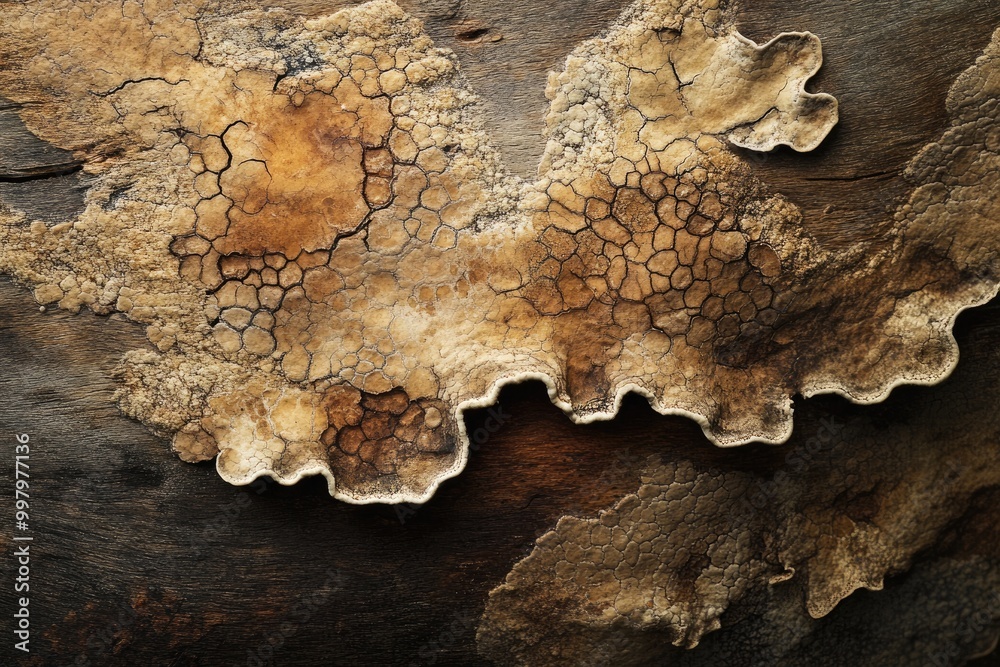 Fungal growth texture on decaying wood, with intricate, spongy surfaces in earthy tones Fungal growth texture on decaying wood, with intricate, spongy surfaces in earthy tones
