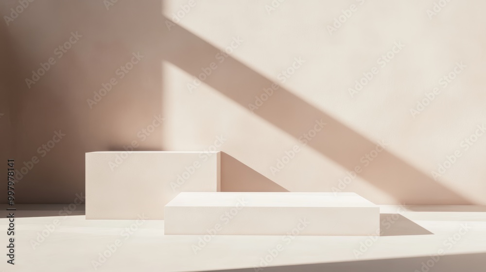 Minimalist Podium with Sharp Angular Lines in Soft Light Minimalist Podium with Sharp Angular Lines in Soft Light
