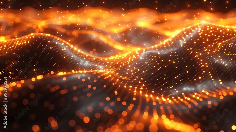 A mesmerizing wave of glowing particles creating a dynamic, abstract landscape.