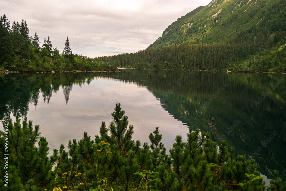 Alpine lake landscape, Morskie Oko or Sea Eye in high Tatras mountain of Tatra national park, Poland Alpine lake landscape, Morskie Oko or Sea Eye in high Tatras mountain of Tatra national park, Poland
