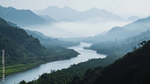 Serene Winding River Through Lush Valley Landscape