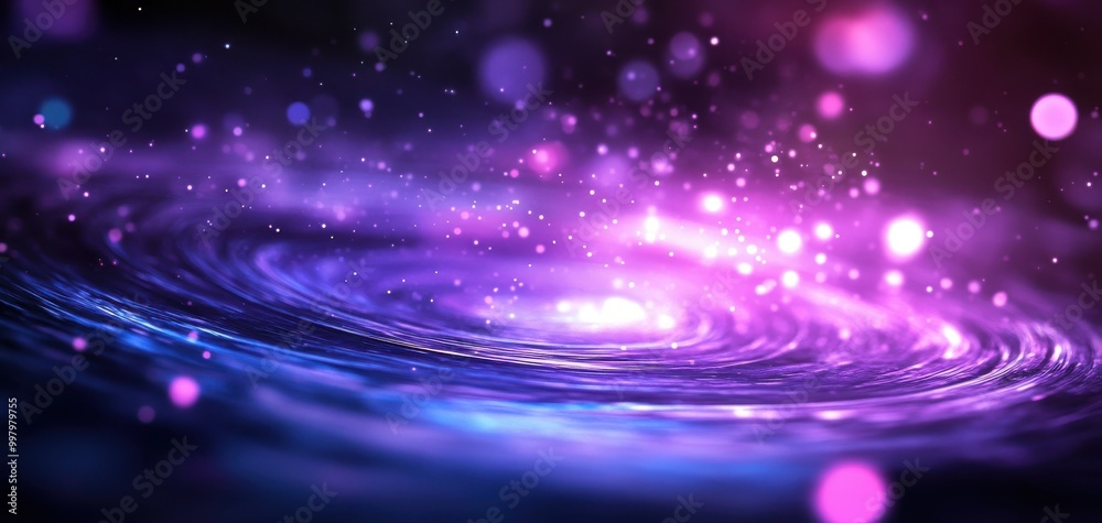 Colorful cosmic swirl with stars against a dark background.