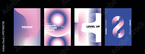 Creative design gradient pink poster template vector set. Set of in various designs. vector collection. vector set. Pink gradient poster. Variation set. Pink purple. Modern creative design posters