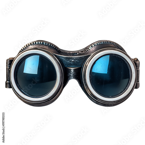 Steampunk goggles with blue lenses on a transparent background photo