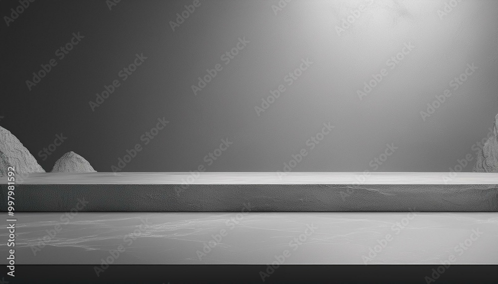 Studio with podium for product presentation. Empty floor and white wall with stand. 3D room with gradient background. Countertop with concrete or marble texture
Studio with podium for product presentation. Empty floor and white wall with stand. 3D room with gradient background. Countertop with concrete or marble texture