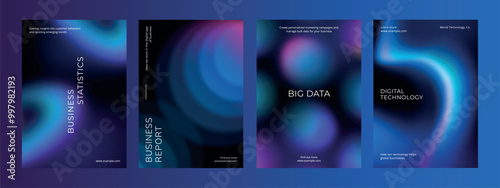 Digital technology business dark poster template vector set. Business dark gradient poster design set. Digital technology business poster in dark blue. Vector set. Modern design poster template