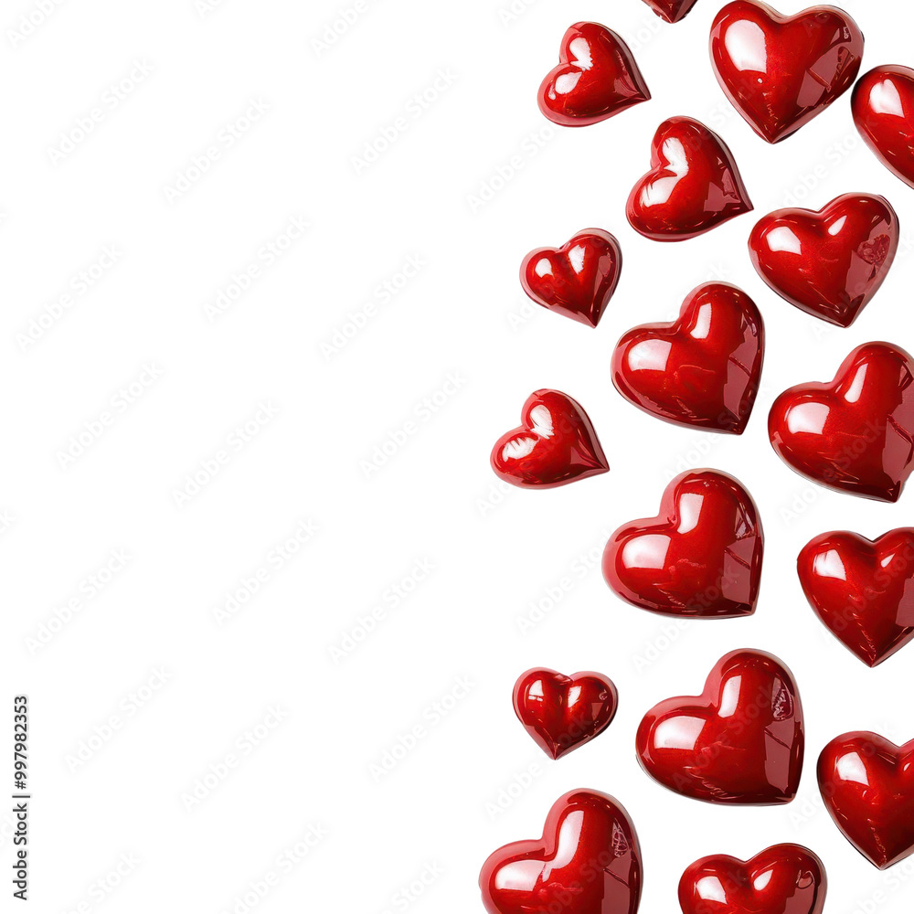 Red hearts decoration, white isolate background. Red hearts decoration, white isolate background.