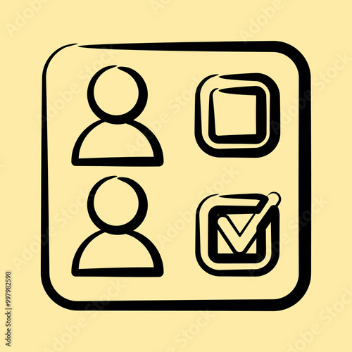 Icon ballot paper. USA general election elements. Icons in hand drawn style.