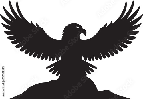 Eagle with spread wings vector. Eagle spreading its wing. Black and white vector.