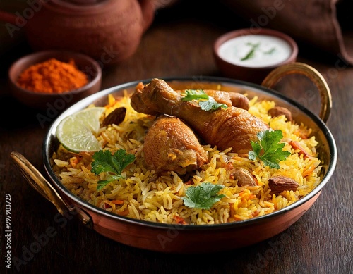 biryani rice, indian meal, chicken