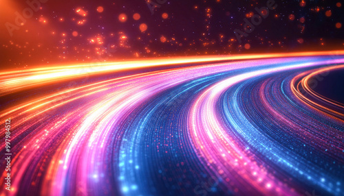 Abstract light trails forming a colorful tunnel on a dark background