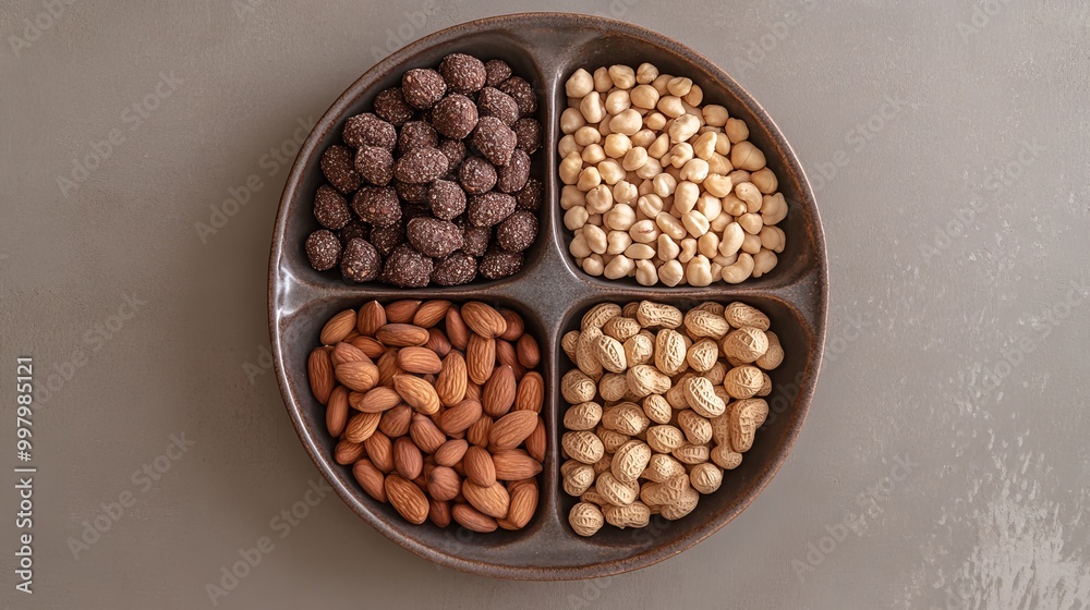 A variety of nuts beautifully arranged in dishes, showcasing different types such as almonds, walnuts, cashews, and pistachios. A variety of nuts beautifully arranged in dishes, showcasing different types such as almonds, walnuts, cashews, and pistachios.