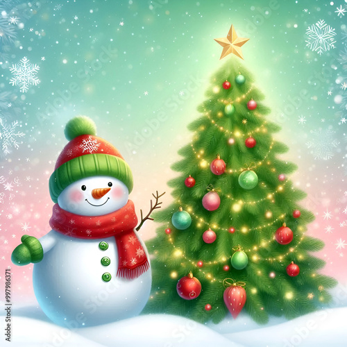 Festive Christmas Background with Tree, Red Baubles, and Twinkling Lights