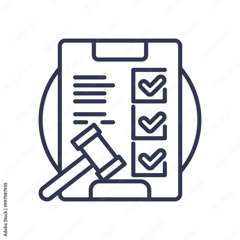 A clipboard with a checklist and a gavel symbolizes compliance, legal adherence, and regulatory requirements. A clipboard with a checklist and a gavel symbolizes compliance, legal adherence, and regulatory requirements.