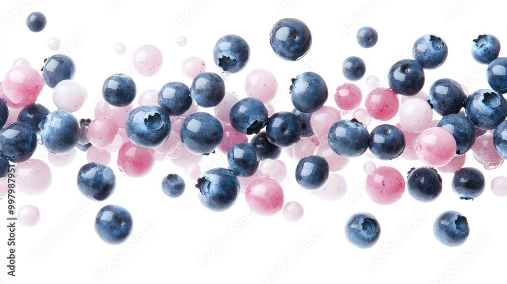 Fresh Blueberries in Motion - Vibrant Tumbling Berries with Airborne Movement on White Background Fresh Blueberries in Motion - Vibrant Tumbling Berries with Airborne Movement on White Background