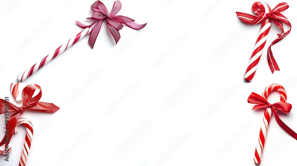 Candy cane with a bow on a blank white page Candy cane with a bow on a blank white page