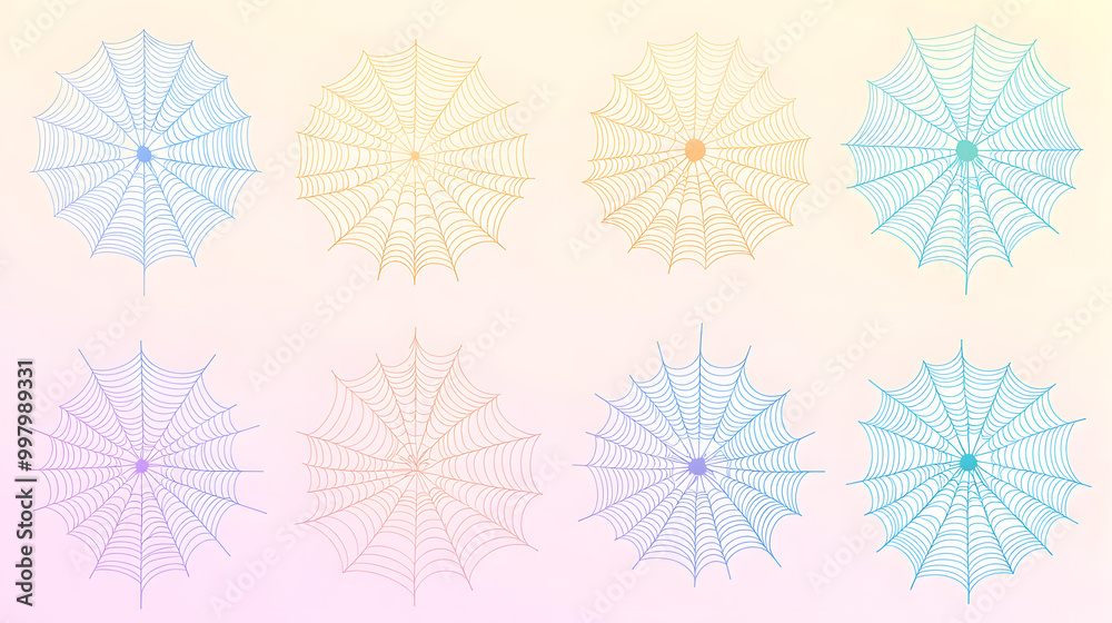 Simple pastel spider web set of icons with soft lines and light pastel tones placed on a clean background Simple pastel spider web set of icons with soft lines and light pastel tones placed on a clean background