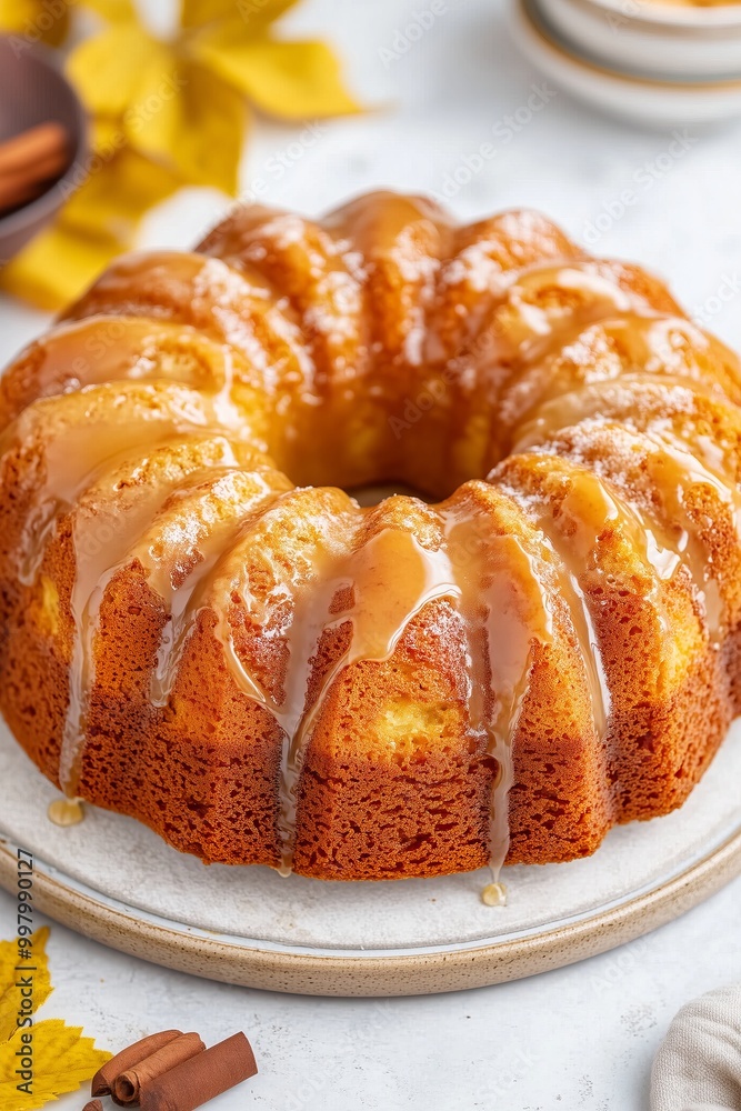 glazed Bundt cake with a golden-brown exterior and a light drizzle of icing glazed Bundt cake with a golden-brown exterior and a light drizzle of icing