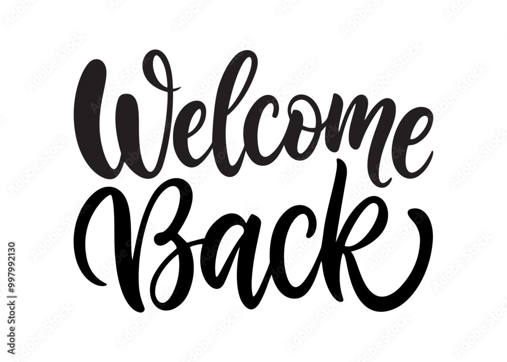 Welcome back calligraphy design for business, office, or event, perfect for greeting cards, banners, posters, and social media, elegant black typography on white background. Welcome back calligraphy design for business, office, or event, perfect for greeting cards, banners, posters, and social media, elegant black typography on white background.