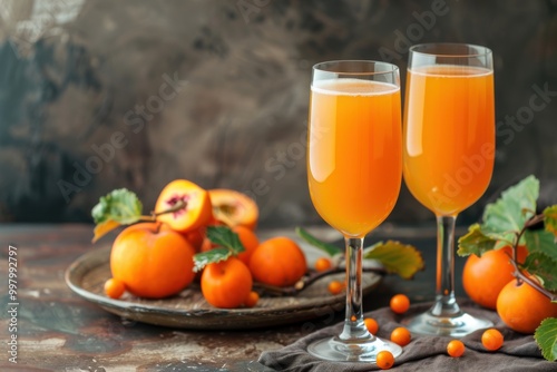 Refreshing Persimmon Mimosa in Champagne Glass for a Perfect Autumn Brunch Cocktail Inspiration