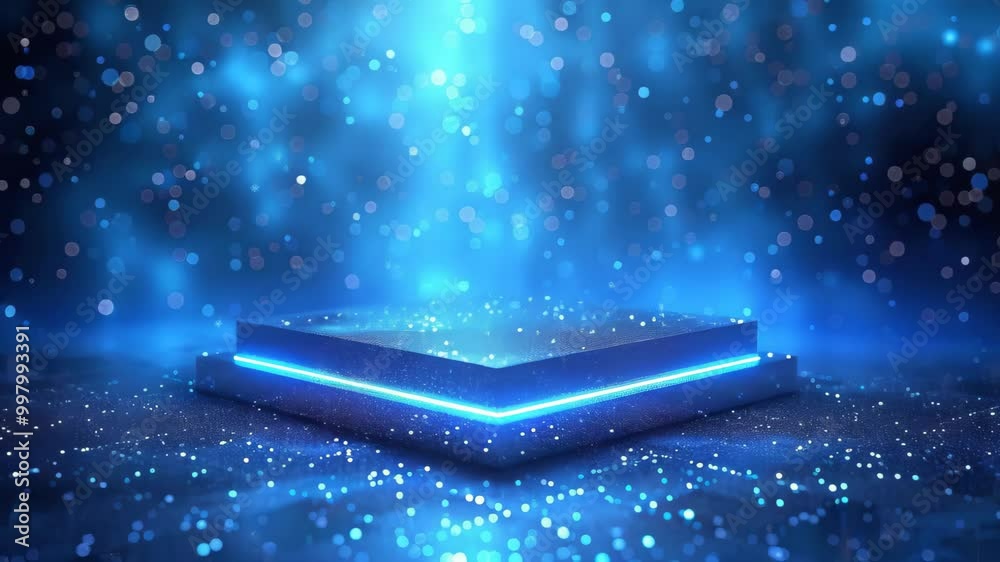 video of The design features a neon background, podium 