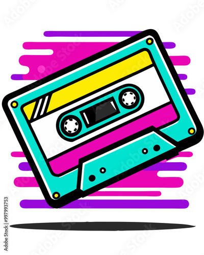 White retro audio cassette tape isolated on black background