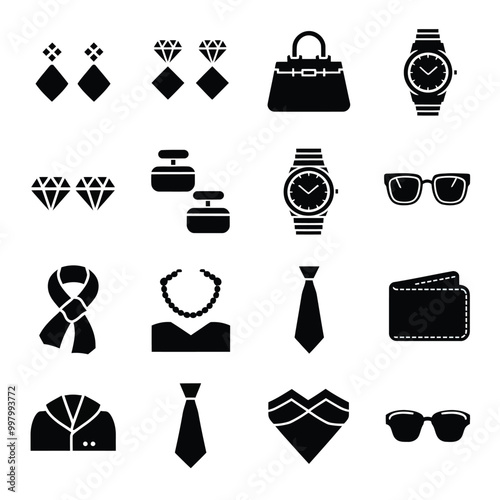 illustrations vector icon for luxury accessories set , jewelry ,handbag , fashionable , watch ,tie .
