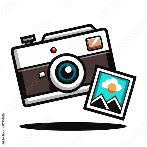 Camera & Picture: A cute cartoon illustration of a vintage camera with a photo next to it, showcasing the joy of capturing memories. 