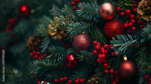 Beautiful bright Christmas background with copy space. AI Generated