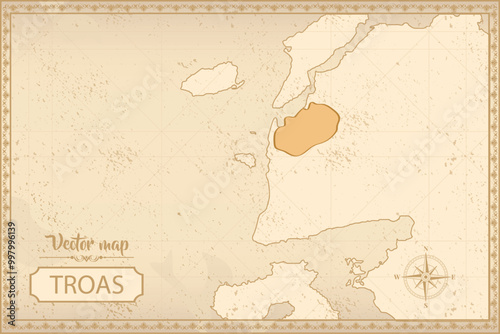 Map of Troy in the old style, brown graphics in retro fantasy style.