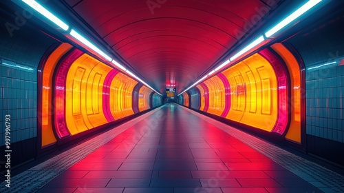 Techno New Year 2025: Futuristic Subway Station with Holographic Displays in Urban Tones - Street Photography Shot with Leica Q2