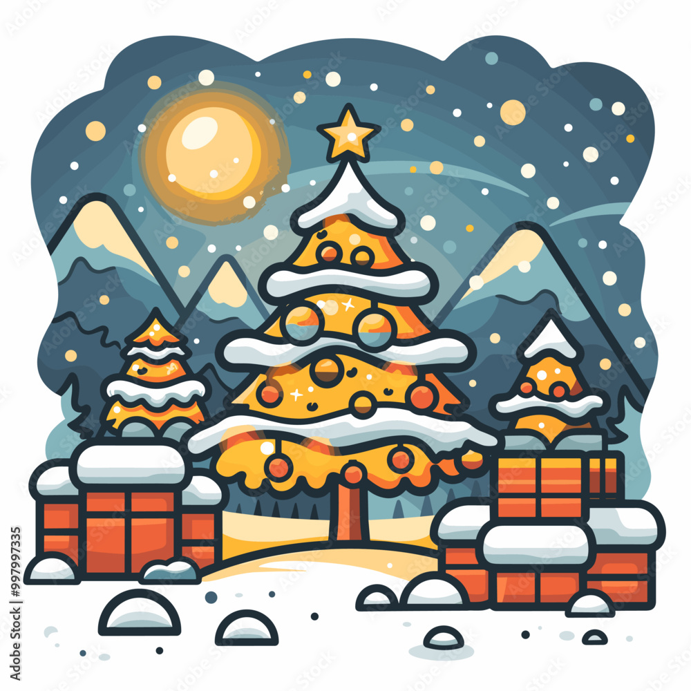 Christmas tree with gift boxes. Merry Christmas and Happy New Year greeting card. Christmas tree with gift boxes. Merry Christmas and Happy New Year greeting card.