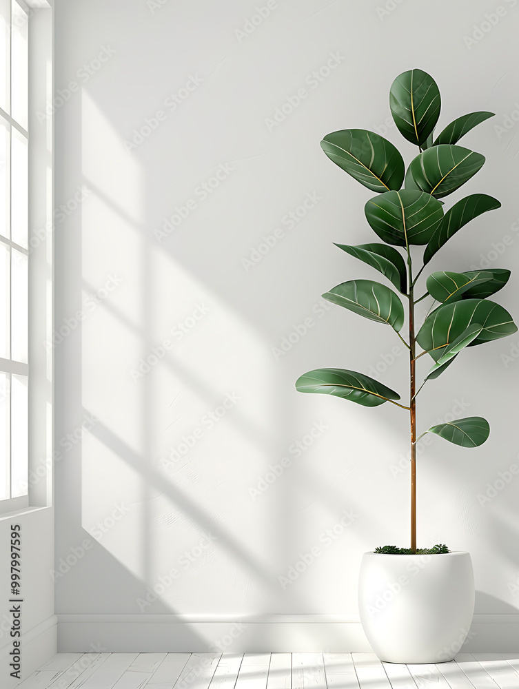 A single houseplant in a white pot stands in a bright, minimalist room with soft, natural light streaming in through a window. A single houseplant in a white pot stands in a bright, minimalist room with soft, natural light streaming in through a window.