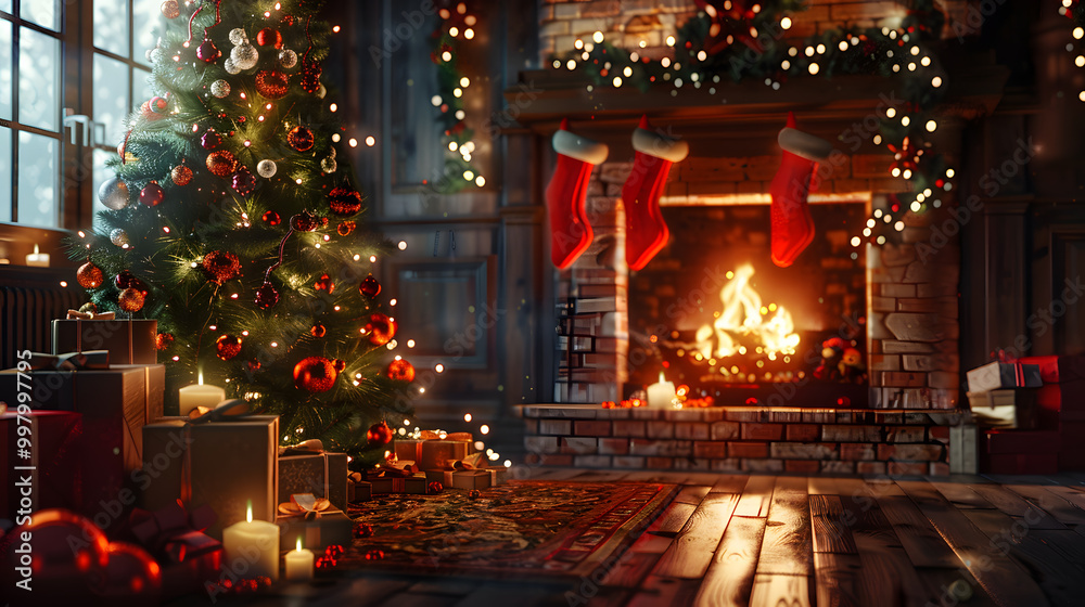 Fototapeta premium Beautiful bright Christmas background with copy space. AI Generated