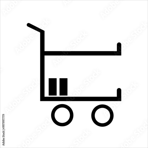 Cart icon, warehouse equipment, hand truck, delivery, transport, black and white, simple design, two wheels, handle and platform, industrial tool, shipping, cargo