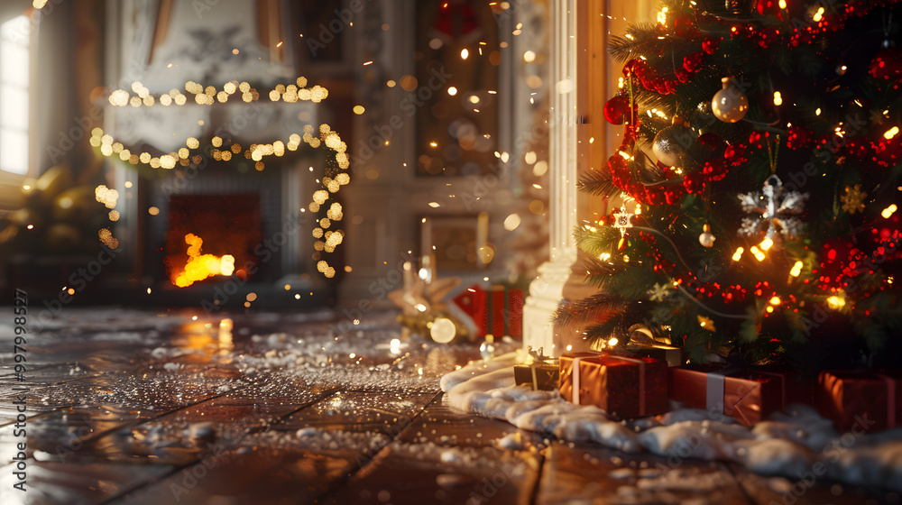 Obraz premium Beautiful bright Christmas background with copy space. AI Generated