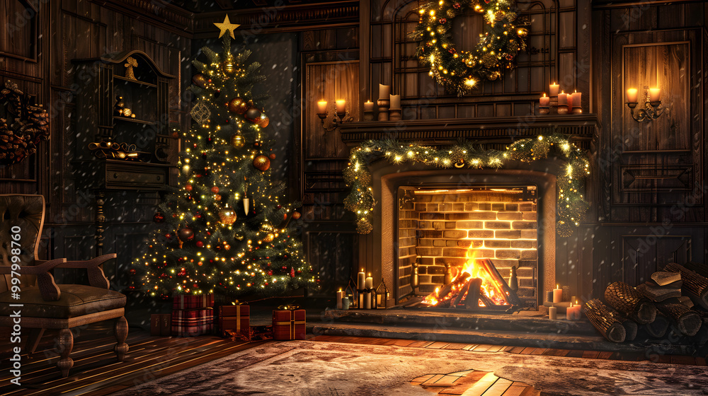 Fototapeta premium Beautiful bright Christmas background with copy space. AI Generated