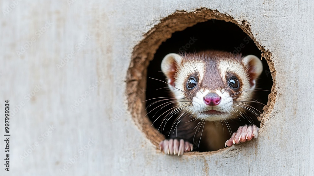 A small animal with a pink nose peeking out of a hole A small animal with a pink nose peeking out of a hole