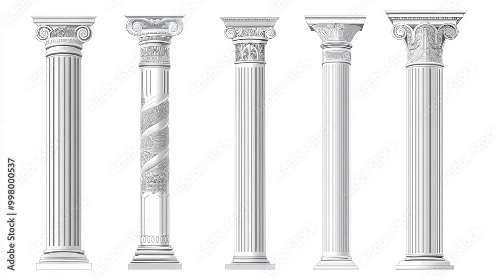 Ancient Greek and Roman architectural columns, isolated vector illustrations. Antique classic pillars, Greek pillars, historic podiums. Ancient Greek and Roman architectural columns, isolated vector illustrations. Antique classic pillars, Greek pillars, historic podiums.