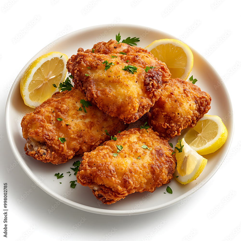 Crispy fried chicken wings with lemon slices Crispy fried chicken wings with lemon slices