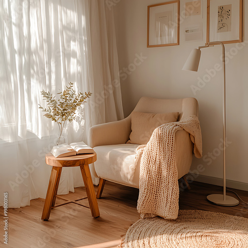 Cozy reading nook with natural light and minimalist decor
