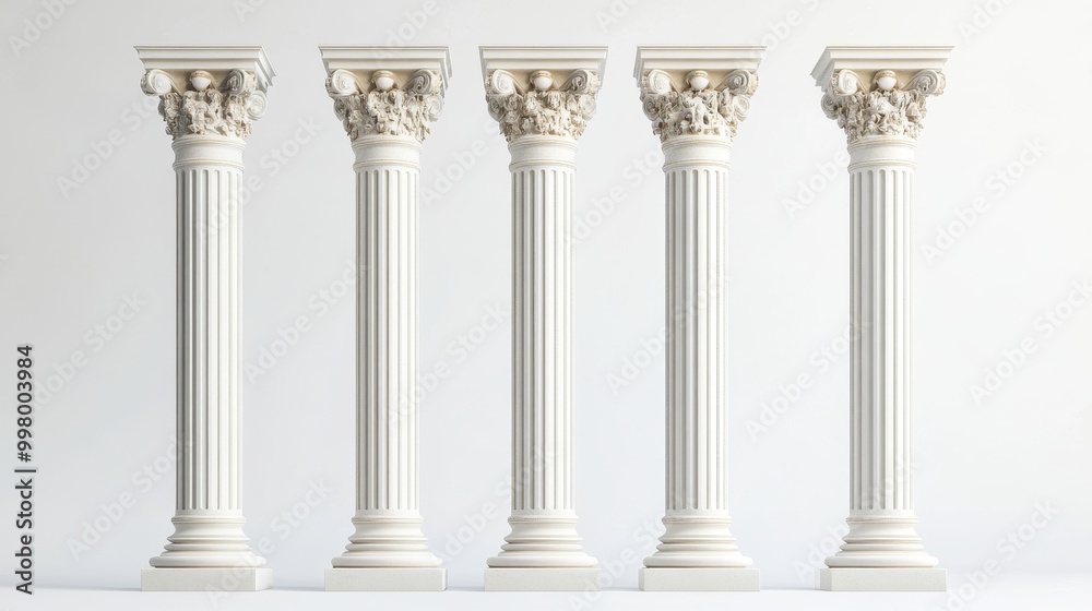 Naklejka premium Architectural columns set isolated on white. 3D rendering.