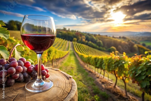 Wallpaper Mural Fisheye glass of red wine with grapes in vineyard background Torontodigital.ca