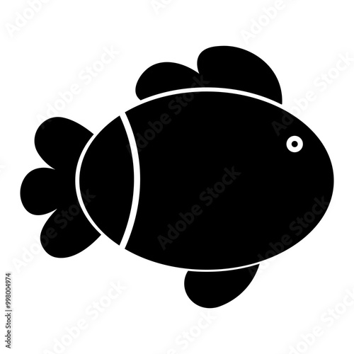 Rounded fish shape with soft, circular fins, bold black design, minimalistic, clean and simple look, evokes aquatic life, smooth flowing curves, elegant and modern.