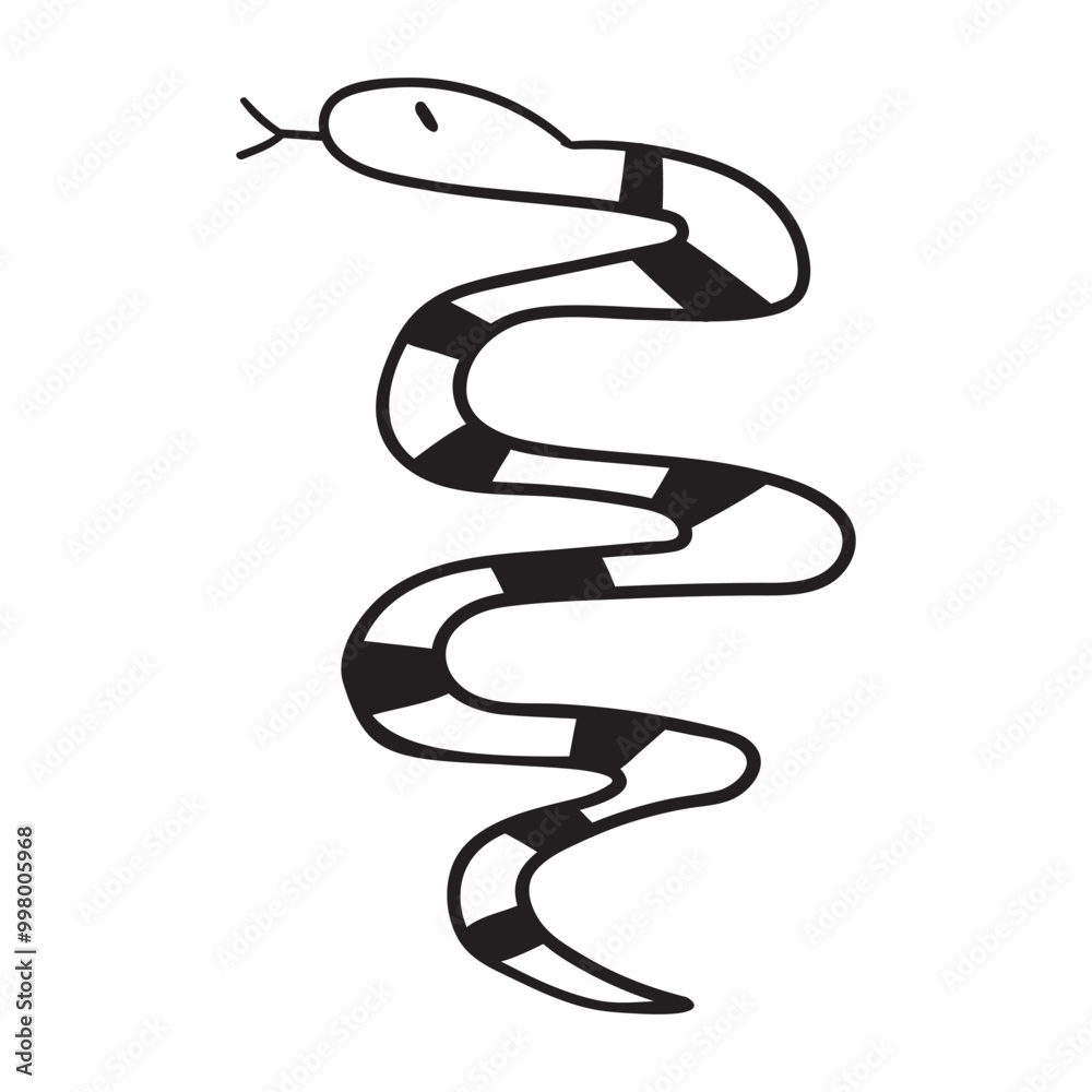 Python snake. Outline isolated icon. Black color. Design illustration on white background. Python snake. Outline isolated icon. Black color. Design illustration on white background.