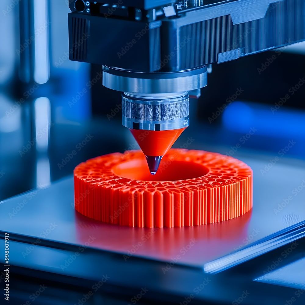 A 3D printer creating a complex part layer by layer, symbolizing additive manufacturing, 3D printing production, technology manufacturing A 3D printer creating a complex part layer by layer, symbolizing additive manufacturing, 3D printing production, technology manufacturing
