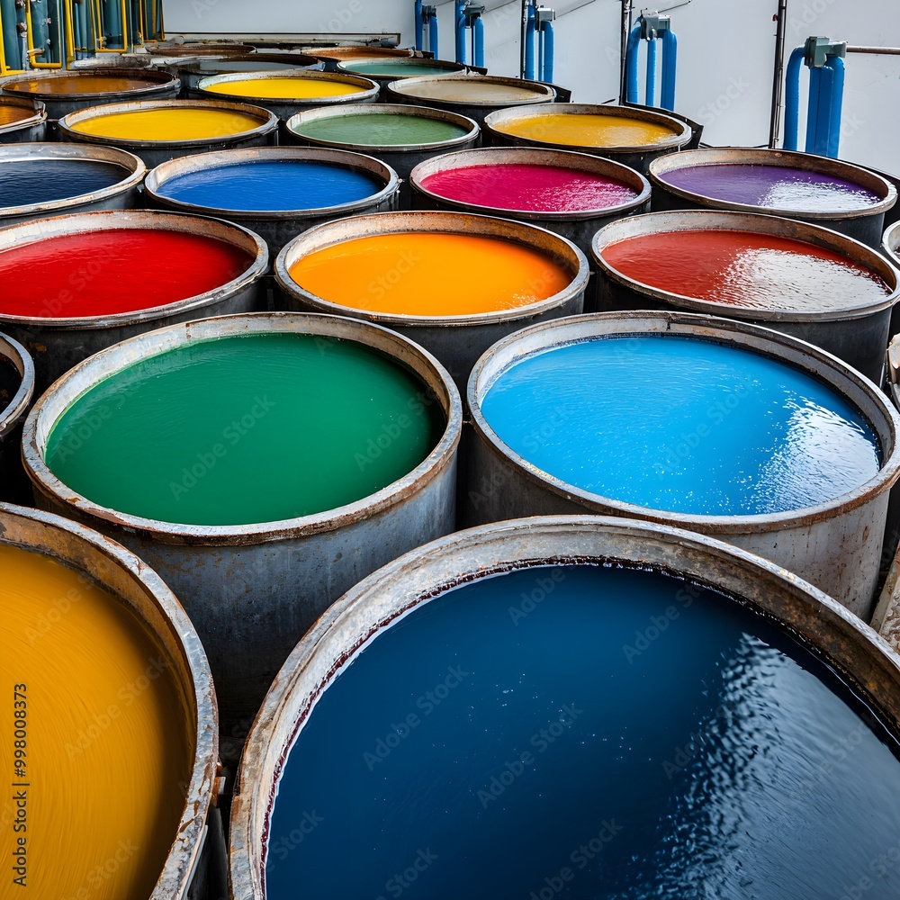 A textile dyeing process with colorful fabrics being treated in large vats, textile dyeing process, fabric production A textile dyeing process with colorful fabrics being treated in large vats, textile dyeing process, fabric production