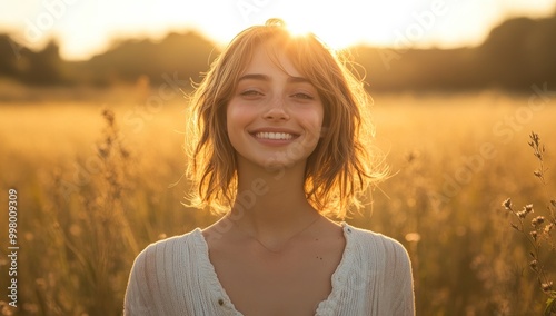 Smiling Woman in Golden Field