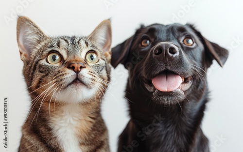 Cat and Dog Looking Up